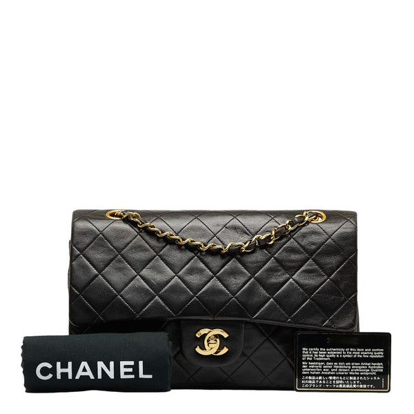 シャネル マトラッセ25 ダブルフラップ チェーン ショルダーバッグ  ブラック レザー レディース CHANEL 【中古】