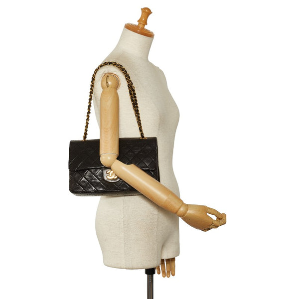 シャネル マトラッセ25 ダブルフラップ チェーン ショルダーバッグ  ブラック レザー レディース CHANEL 【中古】