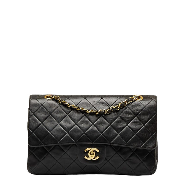 シャネル マトラッセ25 ダブルフラップ チェーン ショルダーバッグ  ブラック レザー レディース CHANEL 【中古】