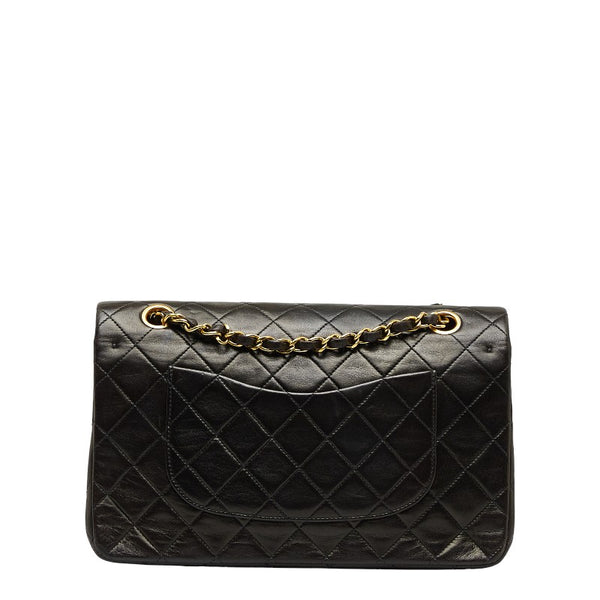 シャネル マトラッセ25 ダブルフラップ チェーン ショルダーバッグ  ブラック レザー レディース CHANEL 【中古】