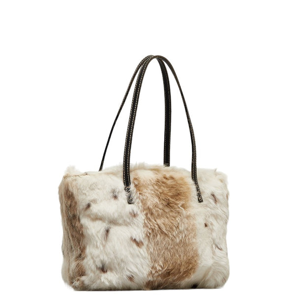 フェンディ アニマル柄 ミニ ハンドバッグ トートバッグ 8BH056 アイボリー ブラウン ファー レザー レディース FENDI 【中古】