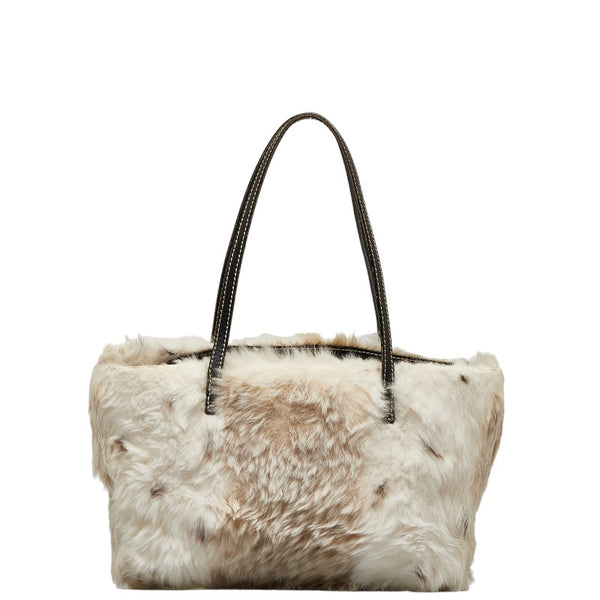 フェンディ アニマル柄 ミニ ハンドバッグ トートバッグ 8BH056 アイボリー ブラウン ファー レザー レディース FENDI 【中古】