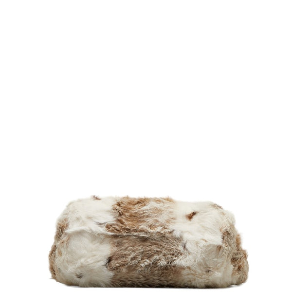 フェンディ アニマル柄 ミニ ハンドバッグ トートバッグ 8BH056 アイボリー ブラウン ファー レザー レディース FENDI 【中古】