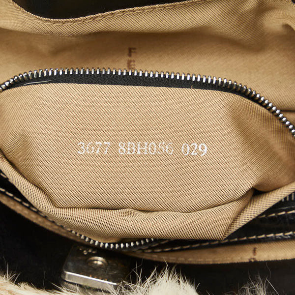 フェンディ アニマル柄 ミニ ハンドバッグ トートバッグ 8BH056 アイボリー ブラウン ファー レザー レディース FENDI 【中古】