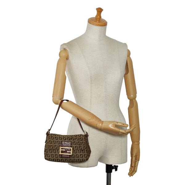 フェンディ ズッキーノ マンマバケット ワンショルダーバッグ 8BR180 ベージュ ブラウン キャンバス レザー レディース FENDI 【中古】