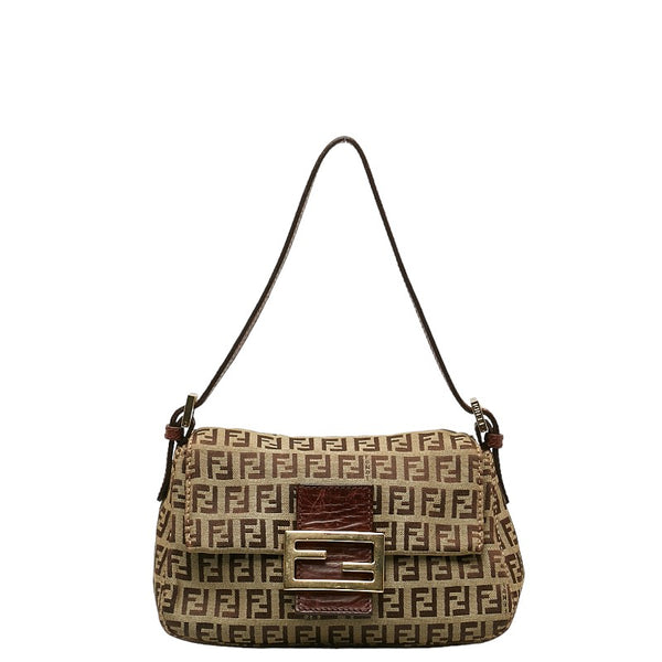 フェンディ ズッキーノ マンマバケット ワンショルダーバッグ 8BR180 ベージュ ブラウン キャンバス レザー レディース FENDI 【中古】