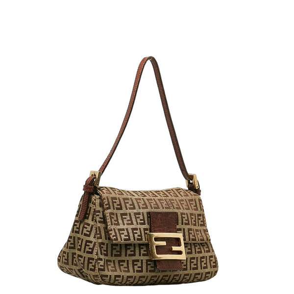 フェンディ ズッキーノ マンマバケット ワンショルダーバッグ 8BR180 ベージュ ブラウン キャンバス レザー レディース FENDI 【中古】