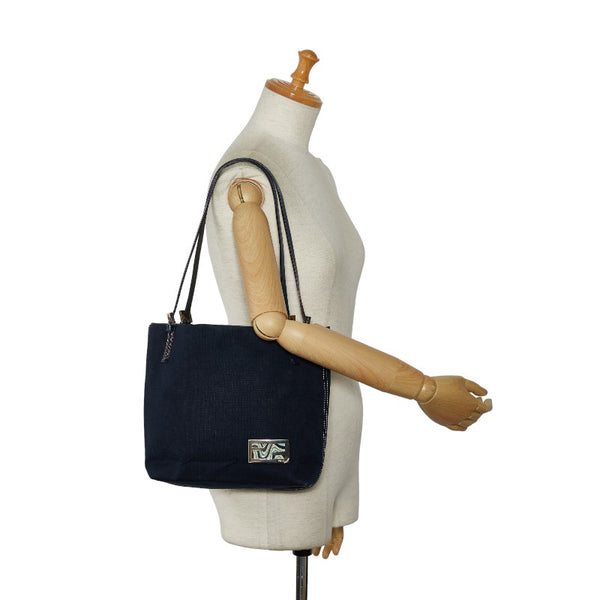 フェンディ ロゴ金具 トートバッグ ショルダーバッグ 26761 ネイビー キャンバス レザー レディース FENDI 【中古】