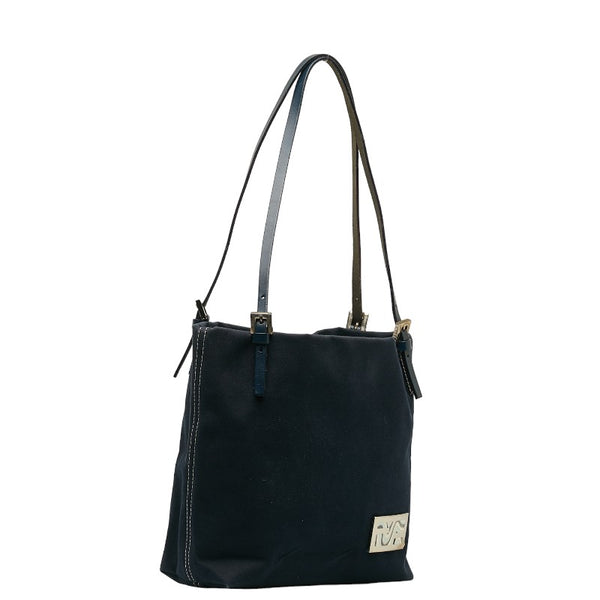 フェンディ ロゴ金具 トートバッグ ショルダーバッグ 26761 ネイビー キャンバス レザー レディース FENDI 【中古】