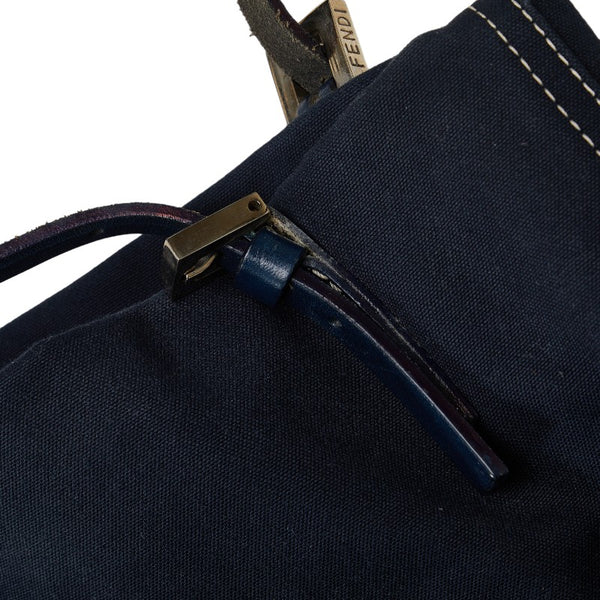 フェンディ ロゴ金具 トートバッグ ショルダーバッグ 26761 ネイビー キャンバス レザー レディース FENDI 【中古】