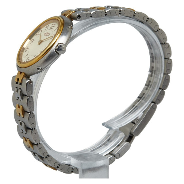 エルメス プロフィール デイト 腕時計 クオーツ アイボリー文字盤 ステンレススチール レディース HERMES 【中古】