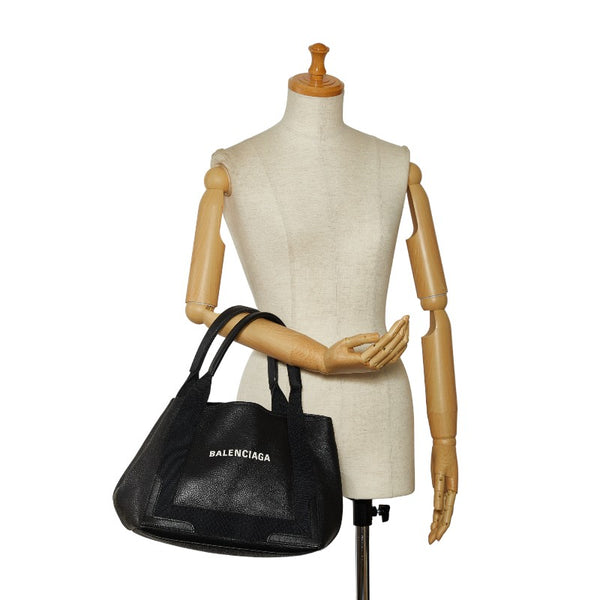 バレンシアガ ネイビーカバスS ロゴ ハンドバッグ 339933 ブラック レザー キャンバス レディース BALENCIAGA 【中古】