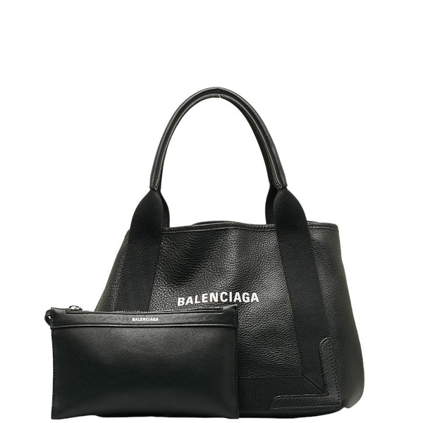 バレンシアガ ネイビーカバスS ロゴ ハンドバッグ 339933 ブラック レザー キャンバス レディース BALENCIAGA 【中古】