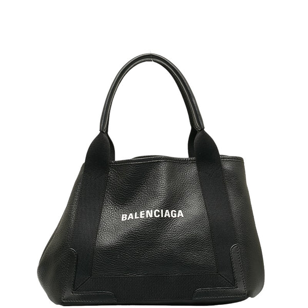 バレンシアガ ネイビーカバスS ロゴ ハンドバッグ 339933 ブラック レザー キャンバス レディース BALENCIAGA 【中古】