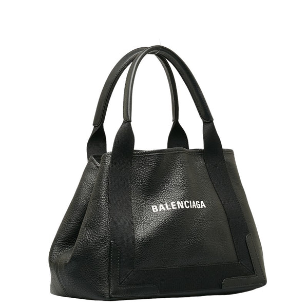 バレンシアガ ネイビーカバスS ロゴ ハンドバッグ 339933 ブラック レザー キャンバス レディース BALENCIAGA 【中古】