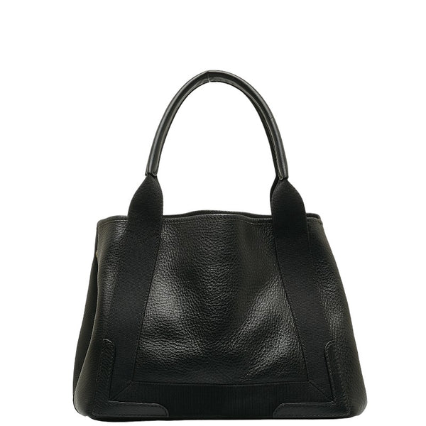 バレンシアガ ネイビーカバスS ロゴ ハンドバッグ 339933 ブラック レザー キャンバス レディース BALENCIAGA 【中古】