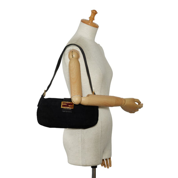 フェンディ マンマバケット ラメ ハンドバッグ ブラック ゴールド スウェード レディース FENDI 【中古】