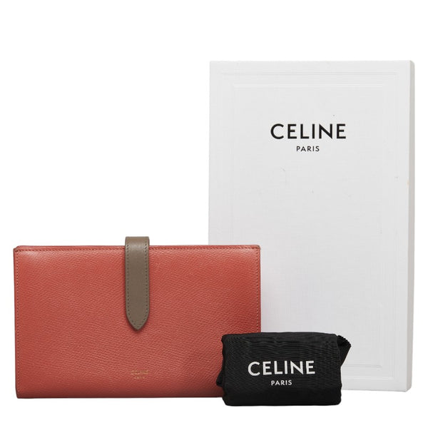 セリーヌ ラージ ストラップウォレット 長財布 バイカラー ピンク グレー レザー レディース CELINE 【中古】