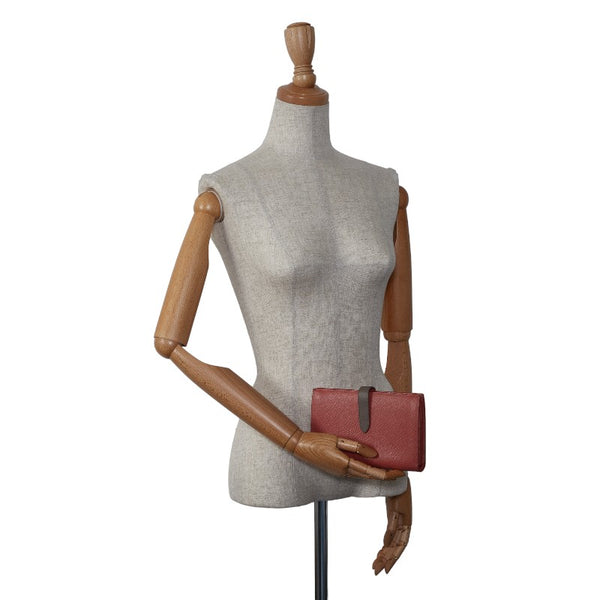 セリーヌ ラージ ストラップウォレット 長財布 バイカラー ピンク グレー レザー レディース CELINE 【中古】