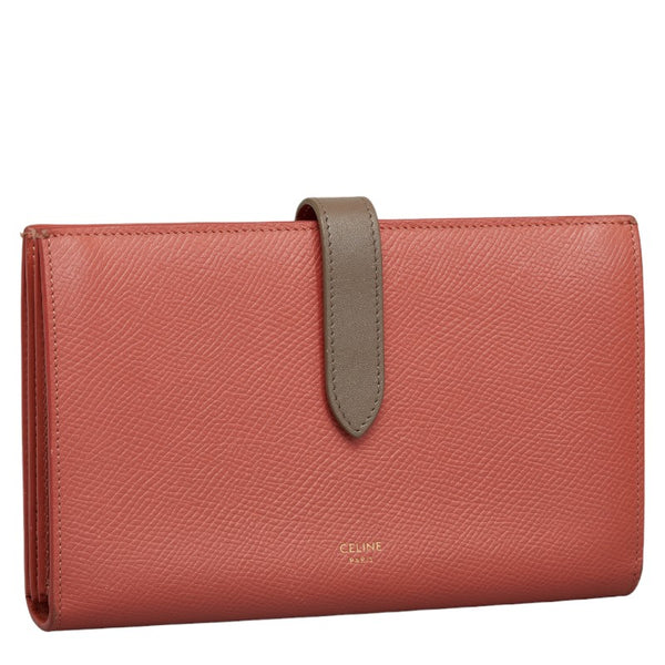 セリーヌ ラージ ストラップウォレット 長財布 バイカラー ピンク グレー レザー レディース CELINE 【中古】