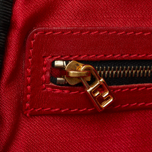 フェンディ レオパード ハンドバッグ ベージュ ブラック レッド キャンバス レザー レディース FENDI 【中古】
