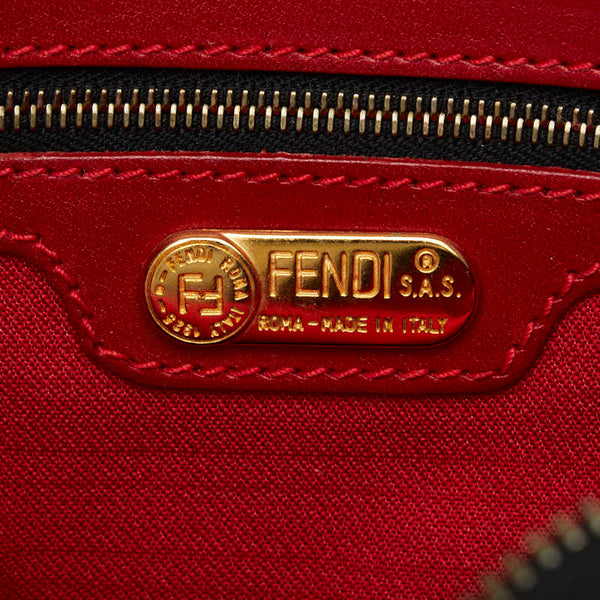 フェンディ レオパード ハンドバッグ ベージュ ブラック レッド キャンバス レザー レディース FENDI 【中古】