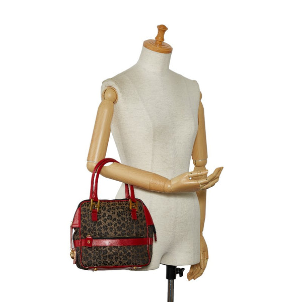 フェンディ レオパード ハンドバッグ ベージュ ブラック レッド キャンバス レザー レディース FENDI 【中古】
