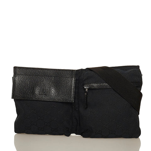 グッチ GGキャンバス 28566 ブラック キャンバス レザー ウエストバッグ メンズ GUCCI 【中古】
