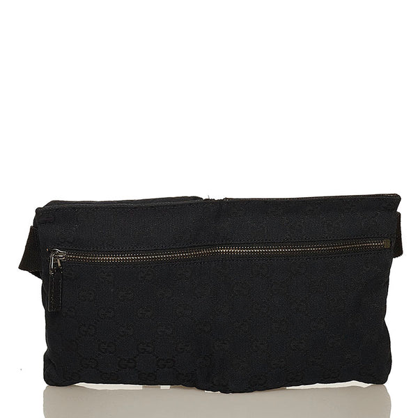 グッチ GGキャンバス 28566 ブラック キャンバス レザー ウエストバッグ メンズ GUCCI 【中古】