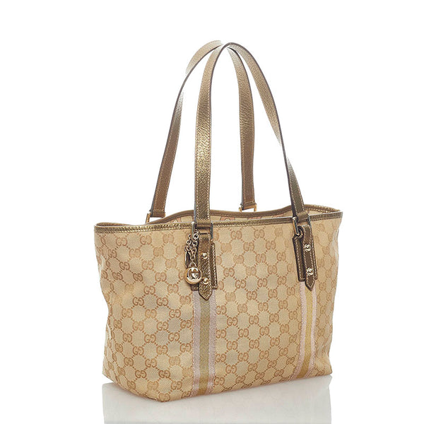 グッチ GGキャンバス シェリーライン トートバッグ ショルダーバッグ 137396 ベージュ ゴールド キャンバス レディース GUCCI 【中古】