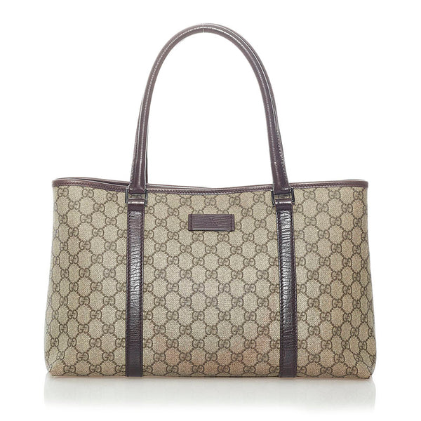 グッチ GGスプリーム ハンドバッグ トートバッグ 114595 ベージュ ブラウン PVC レザー レディース GUCCI 【中古】