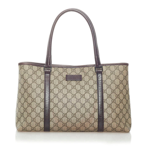 グッチ GGスプリーム ハンドバッグ トートバッグ 114595 ベージュ ブラウン PVC レザー レディース GUCCI 【中古】