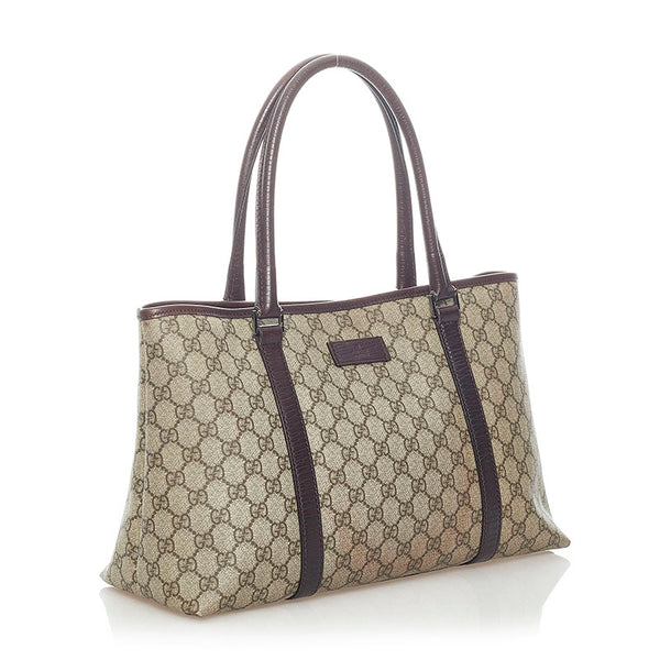 グッチ GGスプリーム ハンドバッグ トートバッグ 114595 ベージュ ブラウン PVC レザー レディース GUCCI 【中古】