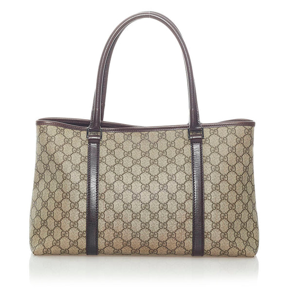 グッチ GGスプリーム ハンドバッグ トートバッグ 114595 ベージュ ブラウン PVC レザー レディース GUCCI 【中古】