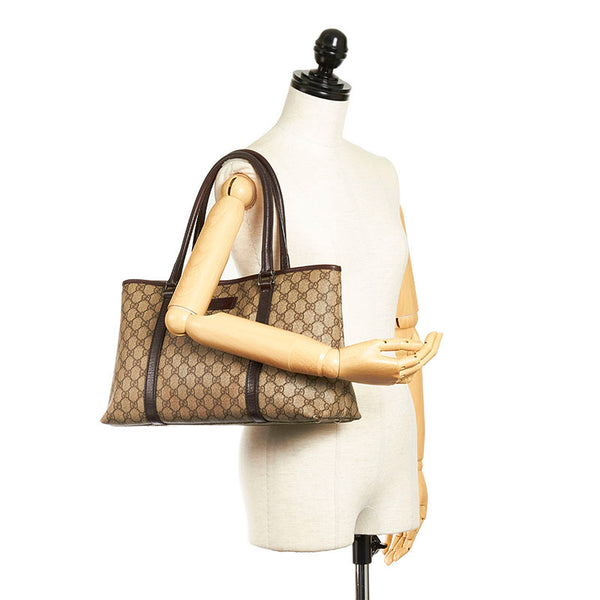 グッチ GGスプリーム ハンドバッグ トートバッグ 114595 ベージュ ブラウン PVC レザー レディース GUCCI 【中古】