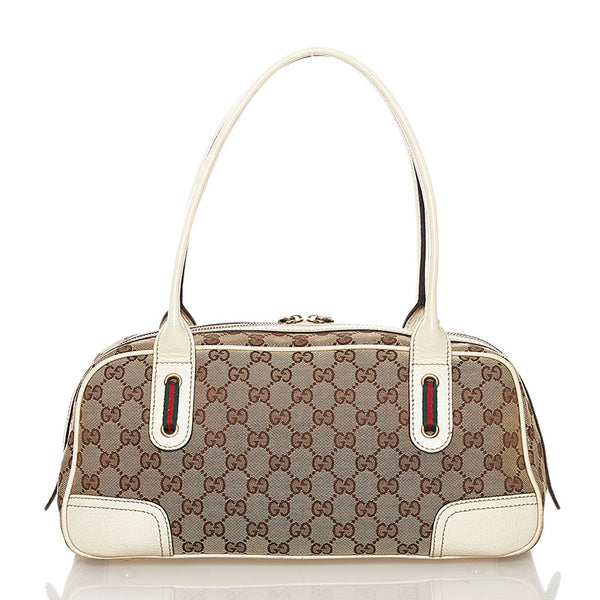 グッチ GGキャンバス プリンシー シェリーライン ハンドバッグ 161720 ベージュ ホワイト キャンバス レザー レディース GUCCI 【中古】