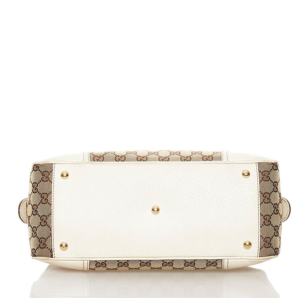 グッチ GGキャンバス プリンシー シェリーライン ハンドバッグ 161720 ベージュ ホワイト キャンバス レザー レディース GUCCI 【中古】