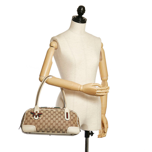 グッチ GGキャンバス プリンシー シェリーライン ハンドバッグ 161720 ベージュ ホワイト キャンバス レザー レディース GUCCI 【中古】