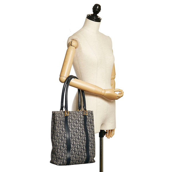 ディオール トロッター ハンドバッグトートバッグ ネイビー グレー キャンバス レザー レディース Dior 【中古】