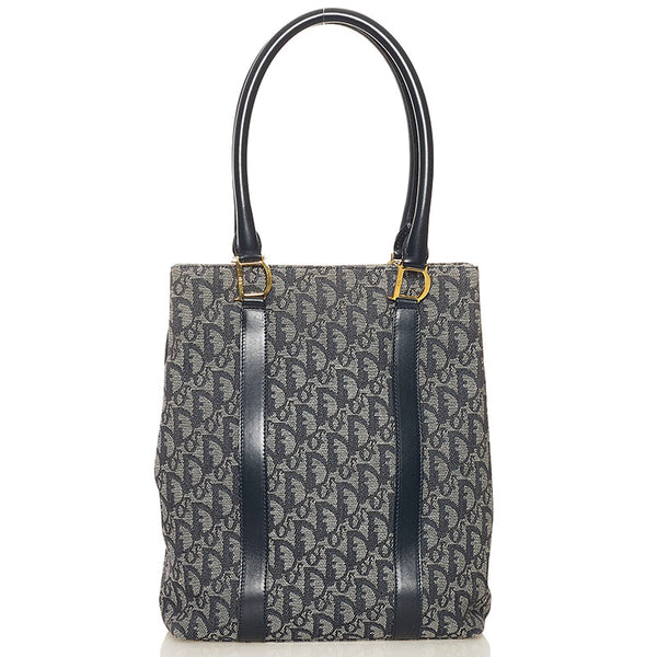 ディオール トロッター ハンドバッグトートバッグ ネイビー グレー キャンバス レザー レディース Dior 【中古】