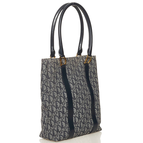 ディオール トロッター ハンドバッグトートバッグ ネイビー グレー キャンバス レザー レディース Dior 【中古】
