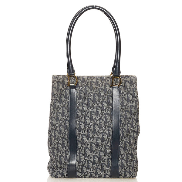 ディオール トロッター ハンドバッグトートバッグ ネイビー グレー キャンバス レザー レディース Dior 【中古】