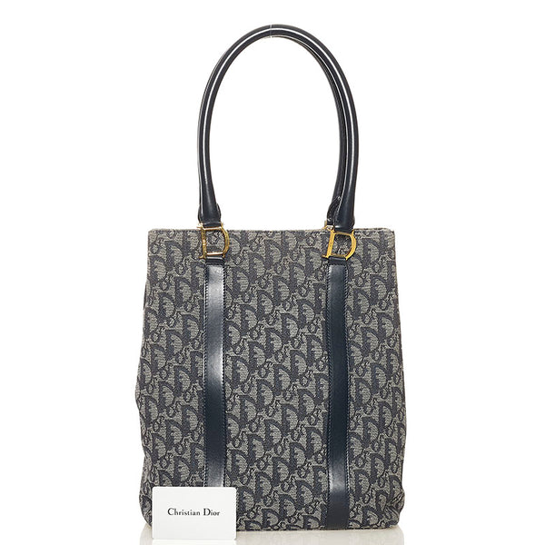 ディオール トロッター ハンドバッグトートバッグ ネイビー グレー キャンバス レザー レディース Dior 【中古】