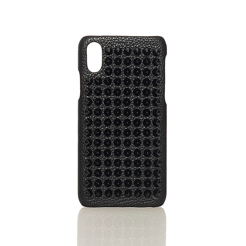 クリスチャンルブタン ルビフォン スタッズ  iphoneXケース スマホケース ブラック レザー プラスチック レディース Christian Louboutin 【中古】