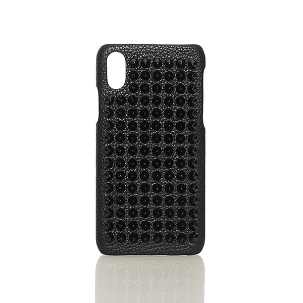 クリスチャンルブタン ルビフォン スタッズ  iphoneXケース スマホケース ブラック レザー プラスチック レディース Christian Louboutin 【中古】
