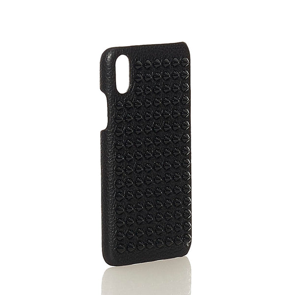 クリスチャンルブタン ルビフォン スタッズ  iphoneXケース スマホケース ブラック レザー プラスチック レディース Christian Louboutin 【中古】