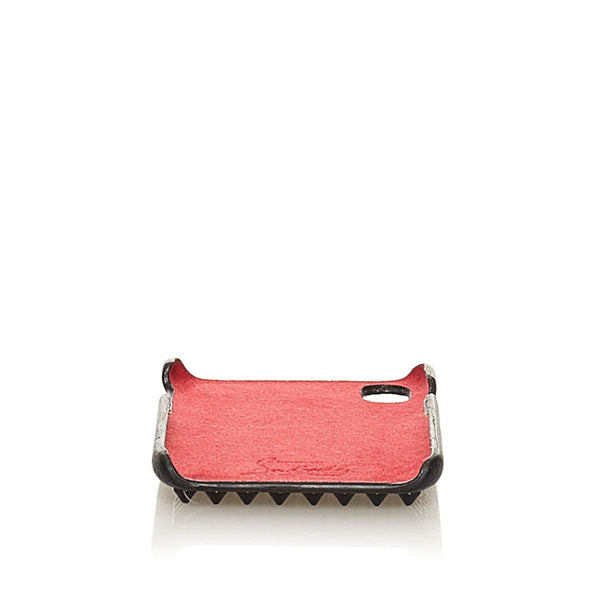 クリスチャンルブタン ルビフォン スタッズ  iphoneXケース スマホケース ブラック レザー プラスチック レディース Christian Louboutin 【中古】