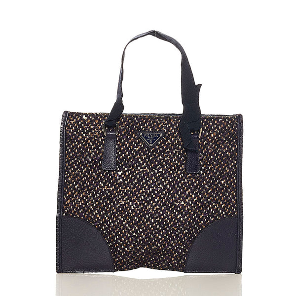 プラダ ミニハンドバッグ ハンドバッグ ネイビー ツイード レザー レディース PRADA 【中古】