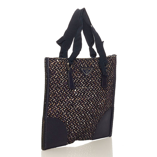 プラダ ミニハンドバッグ ハンドバッグ ネイビー ツイード レザー レディース PRADA 【中古】