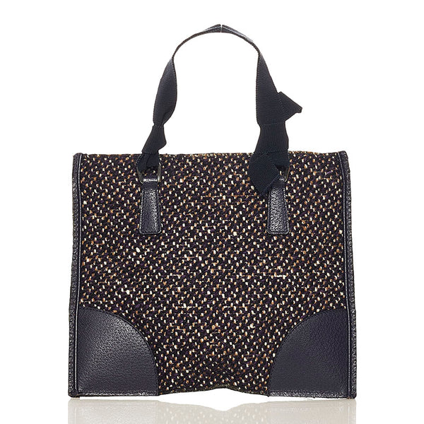 プラダ ミニハンドバッグ ハンドバッグ ネイビー ツイード レザー レディース PRADA 【中古】